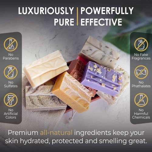 Blue Moon Elise All Natural Soap Bars Variety 6-Pack, Made with Organic Ingredients, Handmade in the USA, Moisturizing and Therapeutic for Face & Body, Sensitive Skin, Men & Women