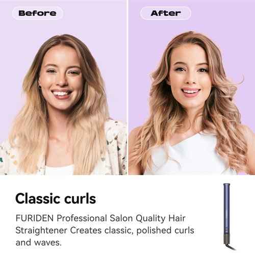 FURIDEN Curling Iron and Flat Iron in One, Hair Straightener Flat Iron for Women Global Use Travel Must Have, Professional Hair Tools(Gold)