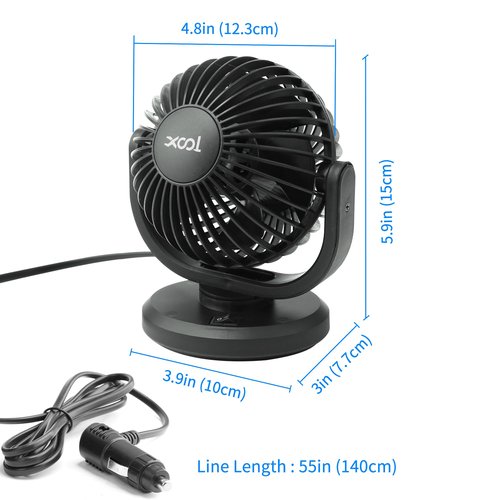 XOOL 12V Car Fans, 4" Electric Car Cooling Air Fan Powerful Single Car Fan Cigarette Lighter Low Noise 360 Degree Rotatable for Truck Vehicle Boat Van SUV RV