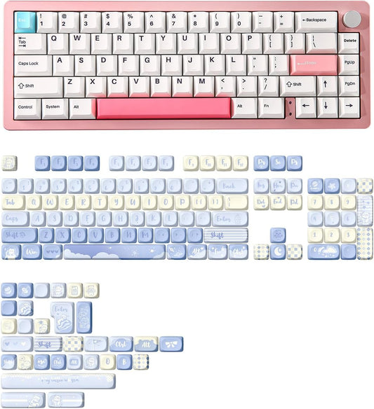 YUNZII AL66 Wireless Mechanical Keyboard(Milk Switch, Pink), 136 Keys MOA Keycaps(Blue)