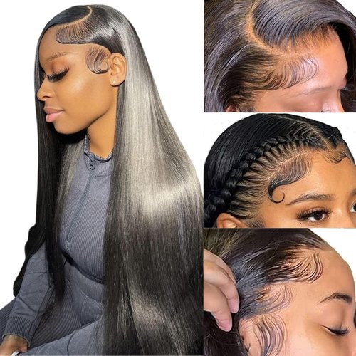 7senwid Straight Lace Front Wigs Human Hair Wigs For Black Women Straight Black Wig13x4 Lace Frontal Glueless Wigs Human Hair Pre Plucked Pre Cut With Baby Hair （18 Inch,130% Density