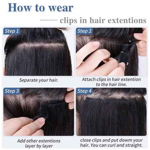 Clip in Hair Extensions Real Human Hair S-noilite #1B Natural Black Double Weft hair extensions 16 Inch Clip in Real Human Hair for Women Balayage Straight 7PCS 125g