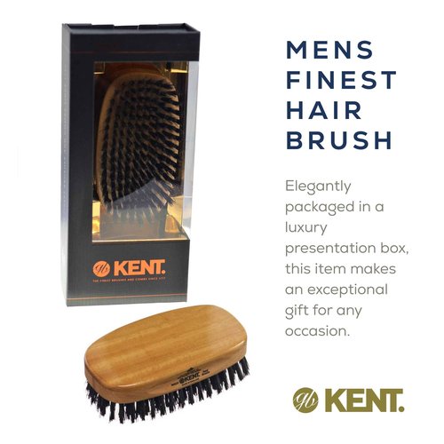 Kent MS23 Finest Men's Rectangular 100% Natural Satinwood & Beechwood Military Hair Brush with Medium Black Bristle for Mens Grooming, Scalp Brush, 360 Wave, and Beard Straightener