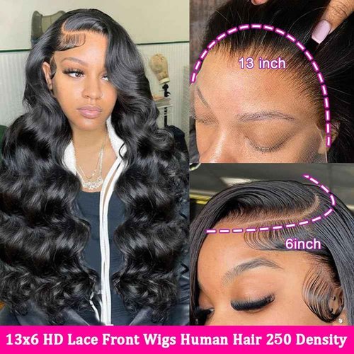 Lzlefho 24 Inch 13x6 Body Wave Lace Front Wigs Human Hair Pre Plucked 250% Density HD Lace Frontal Wig Human Hair For Women Body Wave Glueless Wigs With Baby Hair