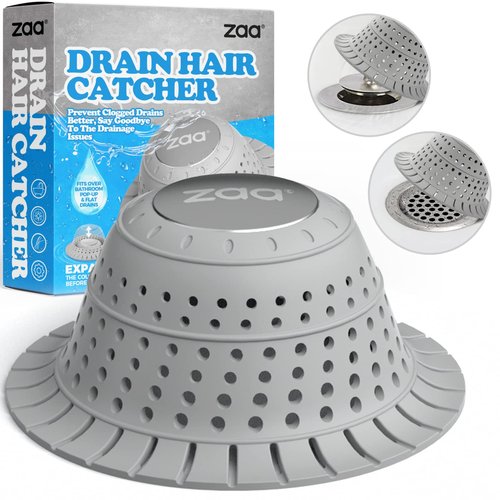 zaa Bathtub Drain Hair Catcher, Premium Silicone Shower Hair Catcher, 1Pack Collapsible Hair Stopper for Pop Up and Regular Drains of Shower, Bathtub, Bathroom, Sink, Shower Parts, Gray