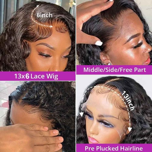IAMFUPO 26 Inch Lace Front Wigs Human Hair 200 Density HD Frontal Wigs for Women Pre Plucked (Deep Wave, 13x6)