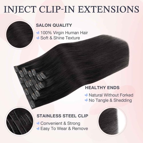 DOORES Human Hair Clip in Extensions 20 Inch 140g 7pcs, Invisi Edge Seamless Real Human Clip in Hair Extensions Invisible Remy Virgin Clipins Straight Skin Weft Thickening, 1B Natural Black