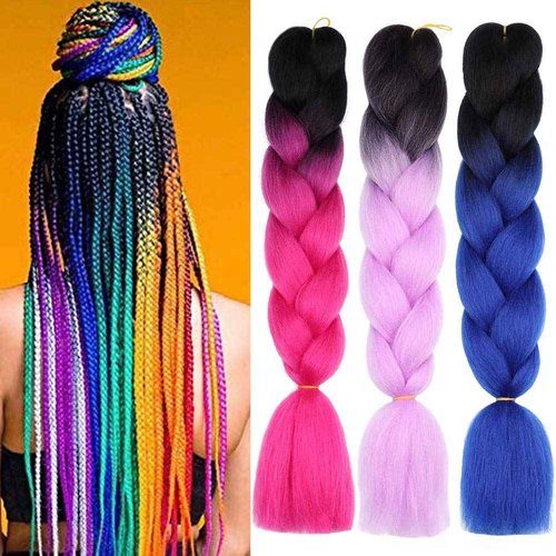 Rainbow Braiding Hair Pre Stretched Top Silky Braid Hair Extensions Kanekalon Synthetic Hair For Braiding