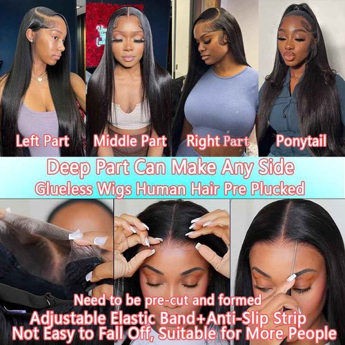 KUKAO 13x6 Lace Front Wigs Human Hair 180 Density Straight HD Lace Front Wigs Human Hair Pre Plucked Glueless Wigs for Women Straight Lace Frontal Wigs Natural Black 22 Inch