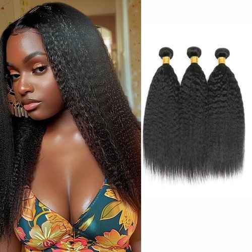 8A Brazilian Kinky Straight Bundles 16 18 20 Inch Unprocessed Human Hair Bundles for Black Women Extension