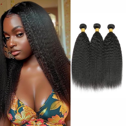 8A Brazilian Kinky Straight Bundles 16 18 20 Inch Unprocessed Human Hair Bundles for Black Women Extension