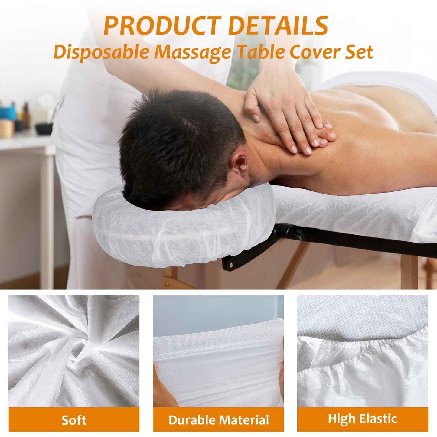 100 Pcs Disposable Fitted Massage Table Sheet Set - 50 Pcs Breathable Spa Bed Sheets and 50 Pcs Face Cradle Covers/Headrest Covers