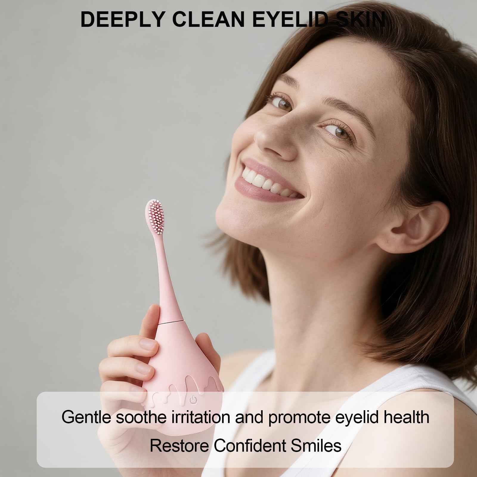 LIZICH Electric Eyelid Brush with Soft Silicone for Sensitive Eyelids,Gently Cleans Eyelid Margins,Removes Dirt,Oil.Blepharitis and Dry Eyes Relief,Lid Scrubbing Device Machine,Eyelid Cleanser (Pink)