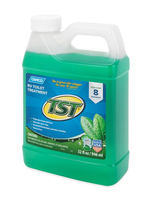 Camco TST Fresh Scent RV Toilet Treatment - Formaldehyde Free - Breaks Down Waste And Tissue - Septic Tank Safe - Treats up to 8-40 Gallon Holding Tanks (32 Ounce Bottle) (40226)