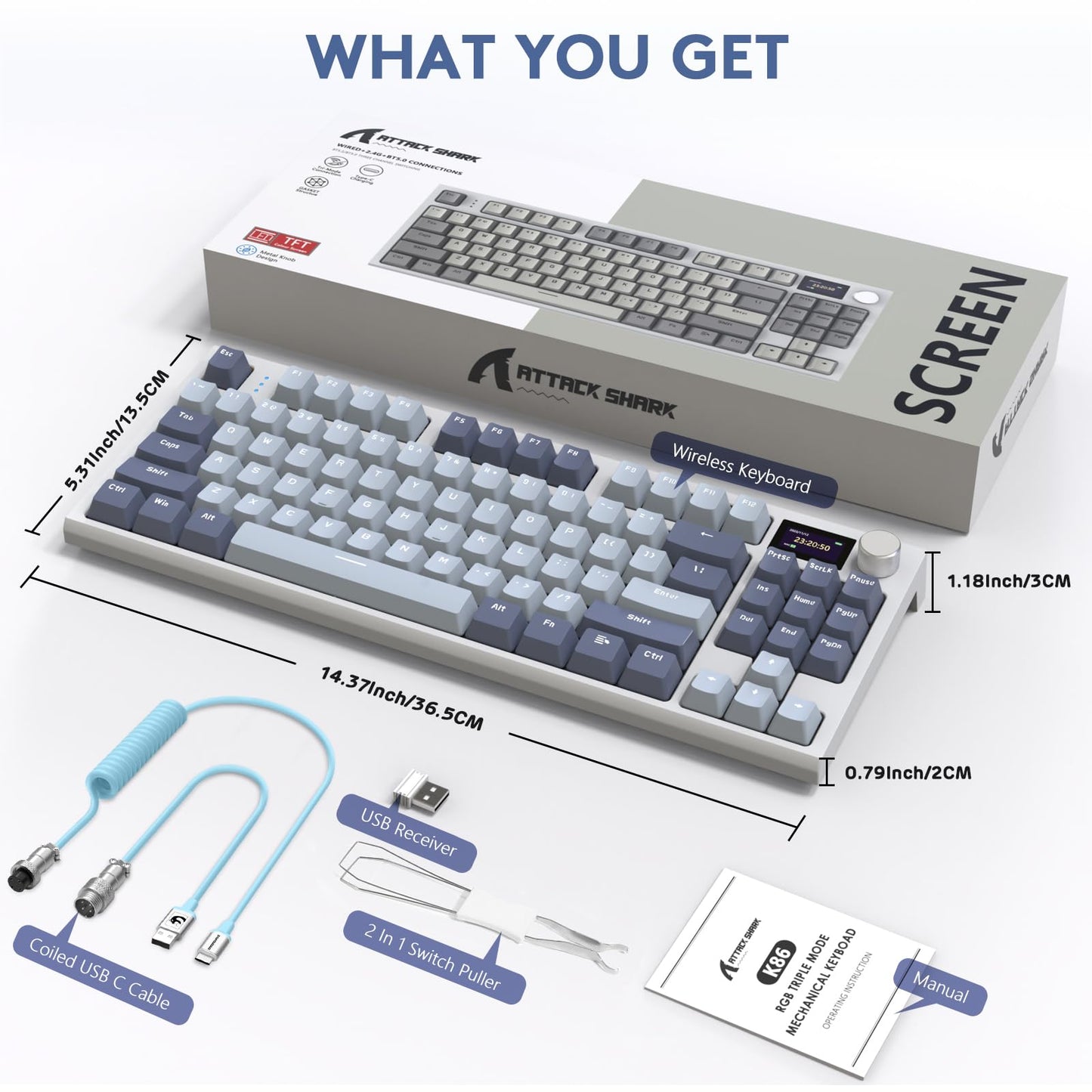 RK86 RGB 75% Wireless Gasket Mechanical Keyboard,Triple Mode Bluetooth5.0/2.4G/USB-C 82 Keys Hot Swappable Gaming Keyboard 4000 mAH Battery w/Knob & 1.2'' HD OLED Display,Custom Linear Switches