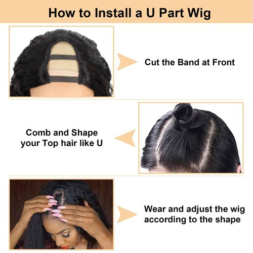 U Part Wig Human Hair Brazilian Deep Wave U Part Wigs for Black Women Virgin Remy Deep Curly Human Hair Wigs Glueless Full Head Clip in Half Wig U Shape Wig 180% Density Natural Color (18 Inch)