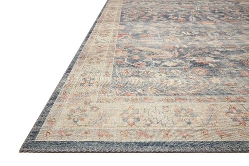Loloi Hathaway Collection HTH-02 Denim/Multi 5'-0" x 7'-6", .25" Thick Area Rug, Soft, Durable, Printed, Modern, Low Pile, Non-Shedding, Easy Clean, Living Room Rug