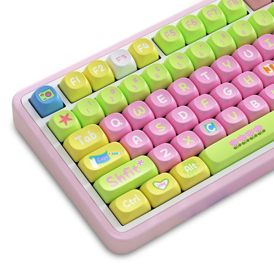 ZMX Cute PBT Keycaps,Kawaii Dye-Sub Custom Keycaps SOA Profile 136 Keys Full Size Keycap Set for 60% 65% TKL Full Size Cherry MX Switch ANSI Layout Mechanical Gaming Keyboard Creamy Keycaps (01)