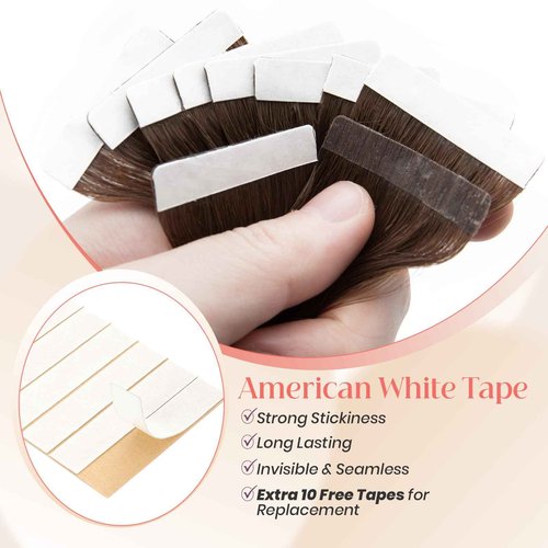 Elailite Wavy Tape in Hair Extensions Human Hair Body Wave Real Remy Hairpieces Medium Brown 18 Inch 50g 20pcs Invisible Seamless Skin Weft Best Tape for Women