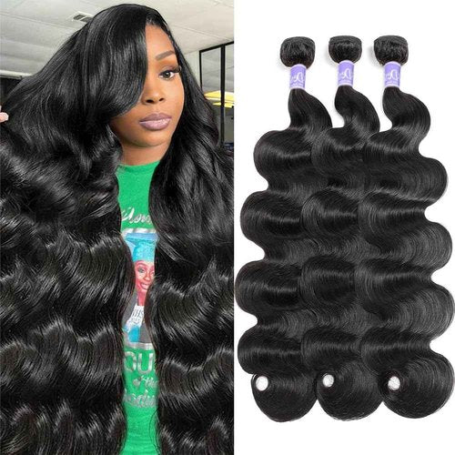 UDesire 12A Body Wave Bundles Human Hair(18 20 22inch) 100% Unprocessed Human Hair 3 Bundles Body Wave Brazilian Hair Bundles Weave Natural Black Color