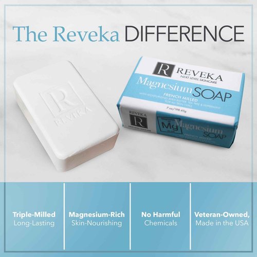 Reveka Skincare Magnesium Soap – 4-in-1 Natural Bar for Face, Body, Hair & Shaving | Triple-Milled with Shea Butter | USA-Made Peppermint Soap | 4 Pack (7 oz Each)