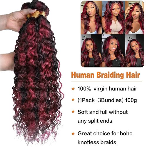 Fabimiya 24 26 28 inch Burgundy P1B/99J Deep Wave Human Hair Bundles Wine Red Human Hair Bundles Unprocessed Burgundy Soft Sewn In Hair with Double Weft for Black Women