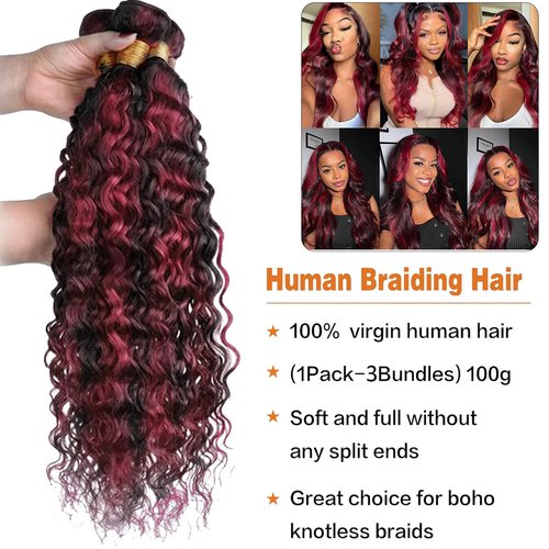 Fabimiya 18 20 22 inch Burgundy P1B/99J Deep Wave Human Hair Bundles Wine Red Human Hair Bundles Unprocessed Burgundy Soft Sewn In Hair with Double Weft for Black Women