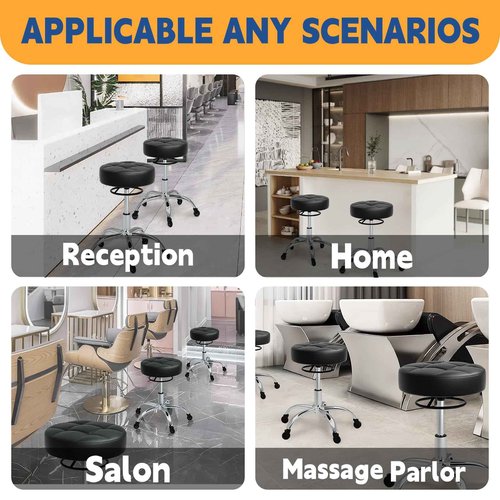 Rolling Stool Heavy Duty 400lb: Super Soft Seat Cushion,360° Swive,Height Adjustability,No Squeaky Noises,No Tip Over,New Upgraded Stool Salon stool Chair, Tattoo Facial Massage Spa Medical (Black)
