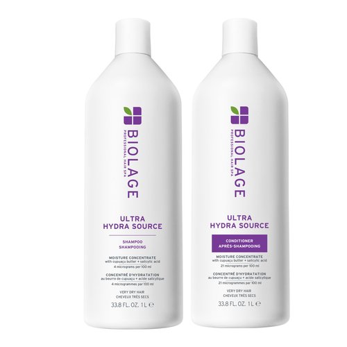 Biolage Ultra Hydra Source Shampoo & Conditioner Set - Renews Hair's Moisture and Deeply Conditions With Frizz Control and Added Shine, For Very Dry Hair, Silicone-Free & Vegan, 33.8 FL Oz