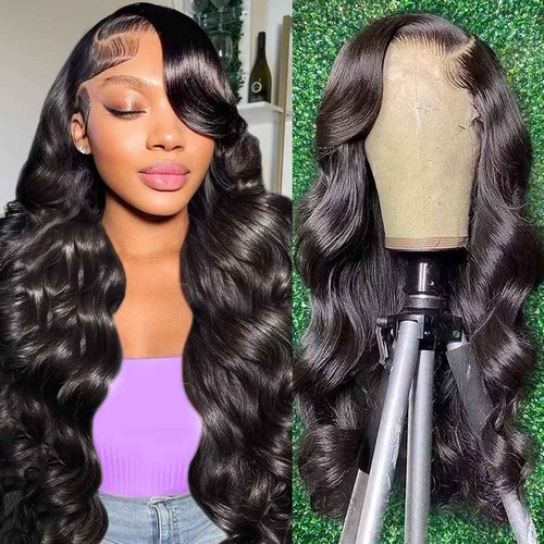Body Wave Lace Front Wigs Human Hair 13x4 HD Transparent Lace Frontal Wigs Human Hair for Women Brazilian Virgin 200% Density Glueless Wigs Human Hair Pre Plucked with Baby Hair Natural Black 24 Inch