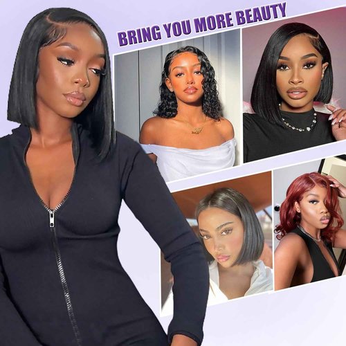 JOHLUA Bob Wig Human Hair 13X4 Lace Front Wigs Human Hair 14 Inch 180% Density Short Bob Wigs for Women HD Lace Frontal Wigs Human Hair Pre Plucked with Baby Hair