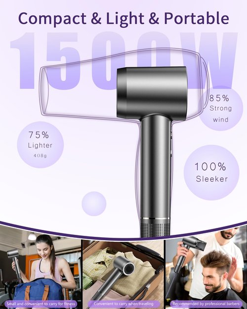 Hair Dryer, 15000RPM High Speed Ionic Hair Dryer for Fast Drying, Professional Lightweight with Magnetic Nozzle, 5 Temperatures and 2 Speeds, Low Noise, Suitable for Travel and Home Use