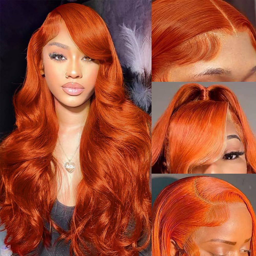 Ginger Lace Front Wig - 13x6 HD Body Wave, Pre Plucked with Baby Hair, 180 Density, Glueless Orange 24 Inch