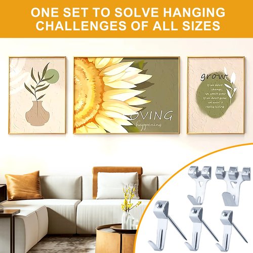 KURUI 303Pcs Picture Hanging Kit, Picture Hangers Assorted Kit with Heavy Duty Wall Hooks, Sawtooth, Picture Wire, D Rings, Hardware Nails, Eye Hooks, Silver Heavy Duty Frame Hooks