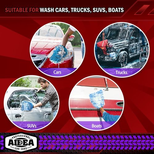 AIDEA Car Wash Mitt Microfiber-2PK, Scratch-Free& Lint-Free, Premium Chenille Microfiber Wash Mitt-Blue Regular Size (7.12''X10.14'')
