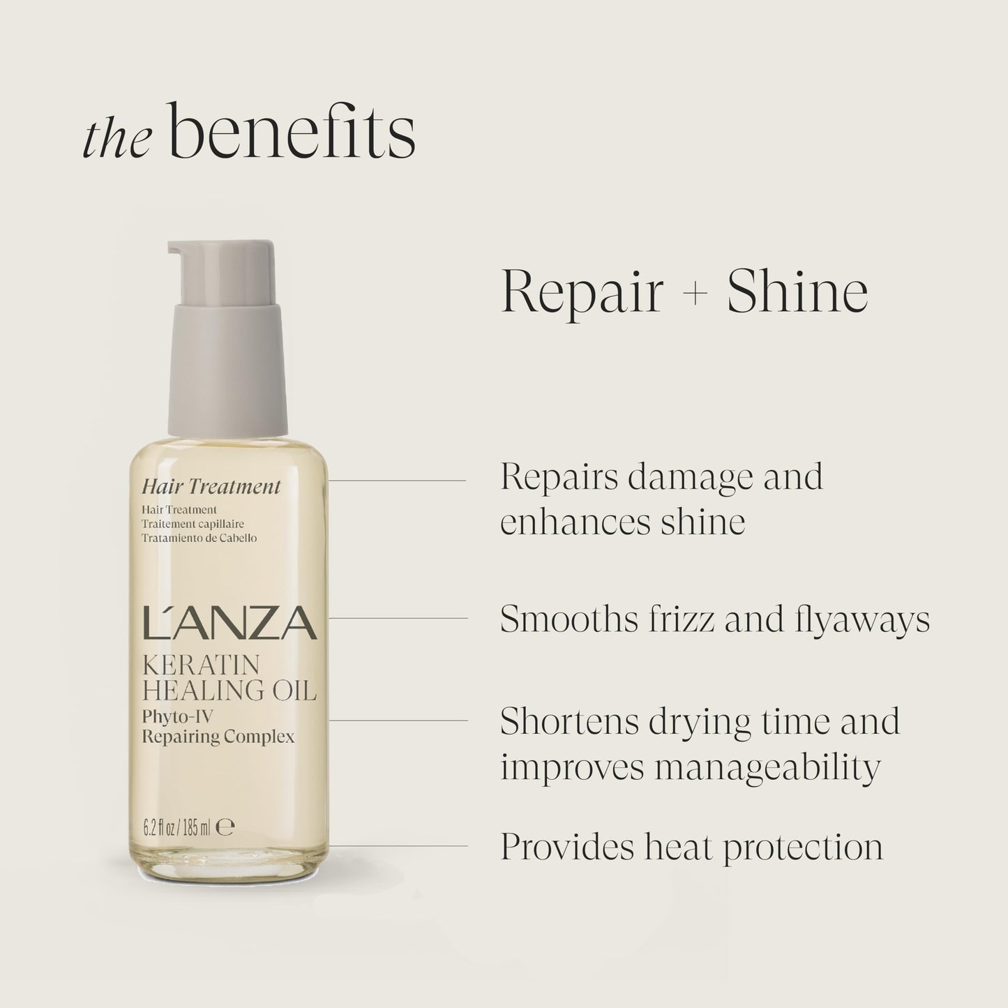 L'ANZA Keratin Healing Oil Hair Treatment, Hair Oil Revives & Nourishes Dry Damaged Hair & Scalp, Sulfate Free with Phyto IV Complex, Cruelty Free Volumizing Hair Care with UV Protection (6.2 Fl Oz)