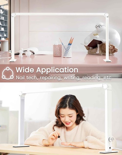 DLITISH Foldable Half Moon Light for Nail Desk, 48W Rectangle Nail Tech Lamp, 33in LED Desk Lamp with Knob, 3 Modes 3000-6000K Dimmable (White)