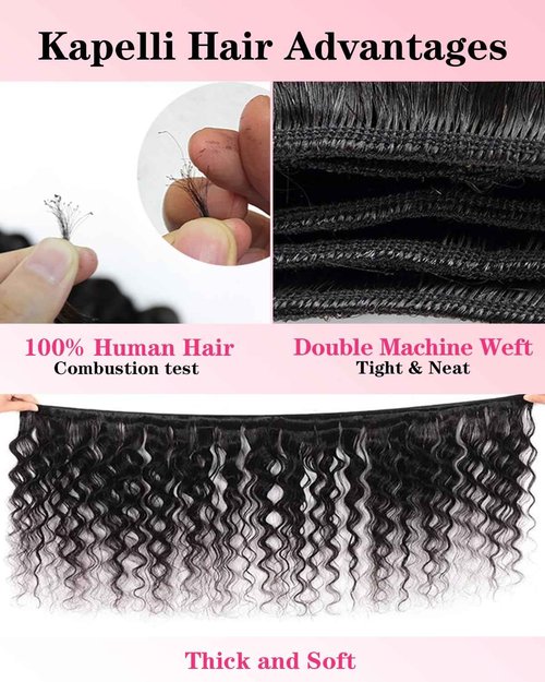 Loose Wave Bundles Human Hair with 5x5 Closure, (18 20 22+16) 12A 100% Real Human Hair Loose Deep Wave Bundles with HD lace Closure Unprocessed Brazilian Virgin Human Hair Extension Natural Color