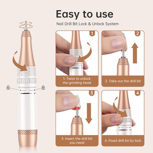 CHRISTINE SHELLY Electric Nail Drill,40000RPM Cordless Nail File Diamond with 12 Drill Bits for Acrylic Nails Gel Polishing,E File Nail Kit Machine for Manicure Salon Home (Pink Diamond)