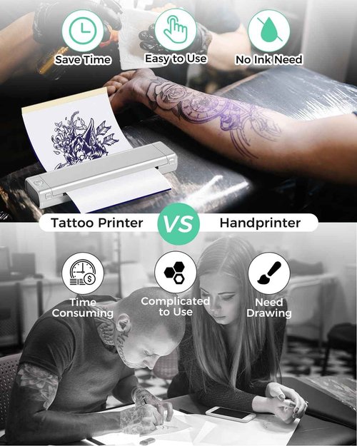 Phomemo M08F Bluetooth Tattoo Stencil Printer & Tattoo Transfer Paper - 45 Sheets A4 Size Portable Stencil Printer for Tattooing, Compatible with Smartphone & PC, Silver