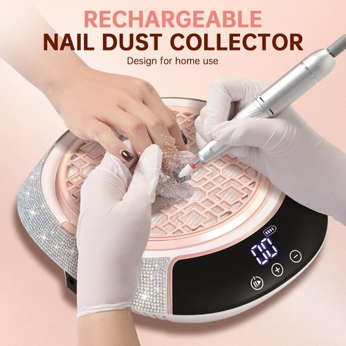 CHRISTINE SHELLY 3500RPM Cordless Nail Dust Collector,Portable Dust Collector Nail Tech with LED Display,Rechargeable Dust Suction Machine with Reusable Fillter for Acrylic Gel Polish,Salon & Home