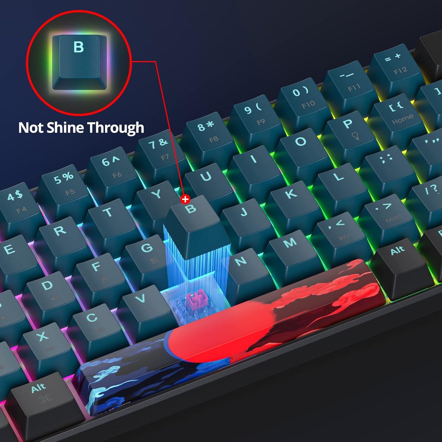 60 Percent Keyboard Mechanical RGB Backlit Wired 60% Gaming Keyboard Blue with PBT Keycaps for Windows PC Gamers (Sea/Red Switch)