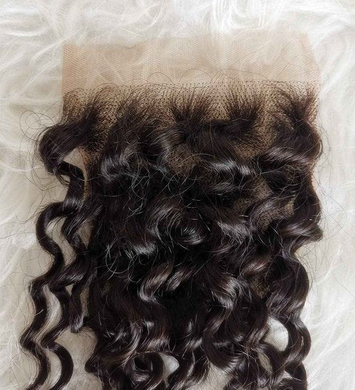 Clytie 4x4 Raw Indian Curly One Donor Human Hair Lace Closure Medium Brown Lace Cuticle Aligned Unprocessed Remy Virgin Hair Piece (4x4 14" closure)