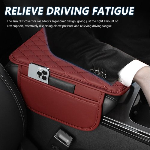 Upgraded Car Center Console Cover,Microfiber Leather Car Armrest Cover Cushion with 2 Storage Bags,Universal Car Armrest Storage Box Car Interior Accessories for Most Vehicles (Red)