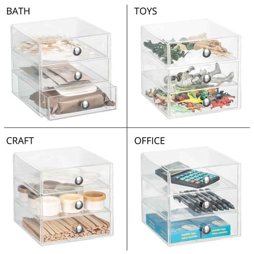 iDesign Stackable 3-Drawer Makeup Organizer for Bathroom or Vanity Storage - Set of 2 - Clear