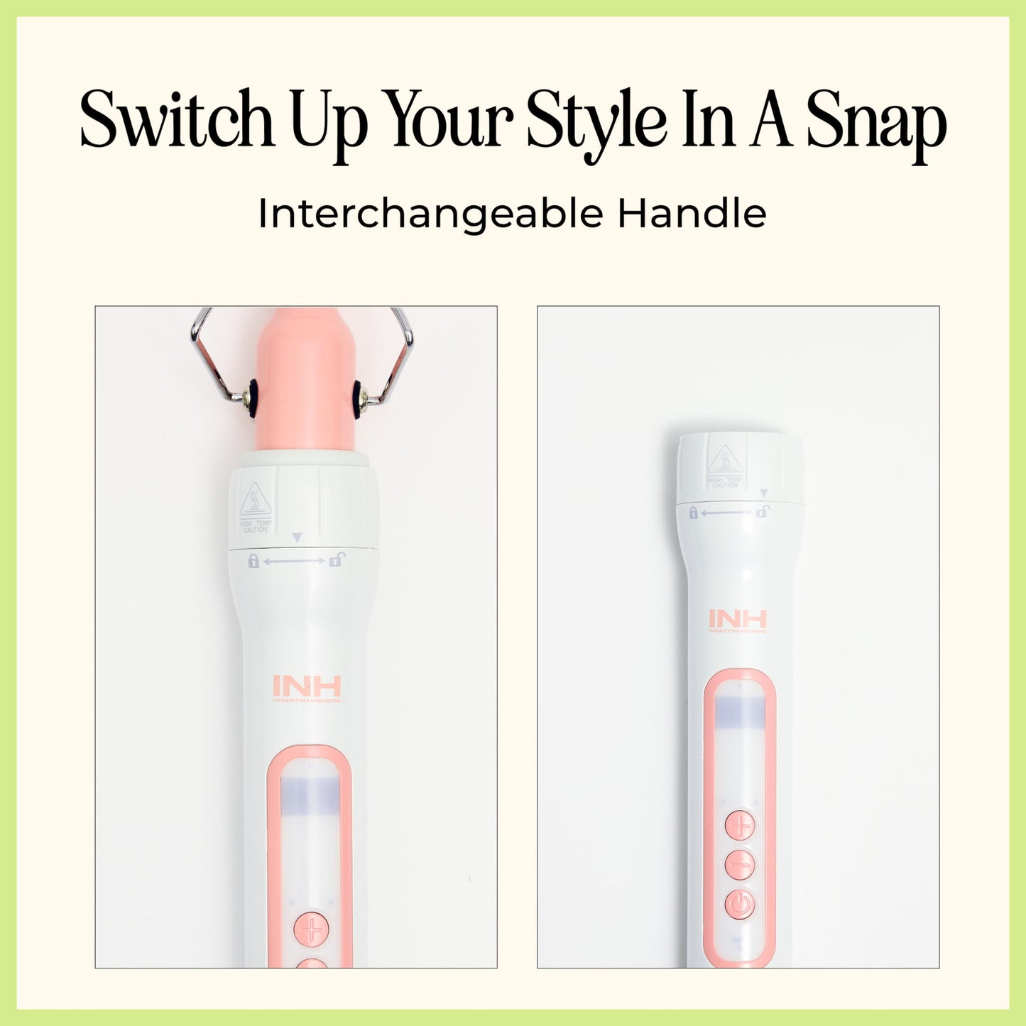 INH Hair 3-in-1 Quick Change Styler | Interchangeable Styling Tool with 3 Detachable Heads: Thermal Round Brush, Clamp Curling Iron, and Bubble Barrel