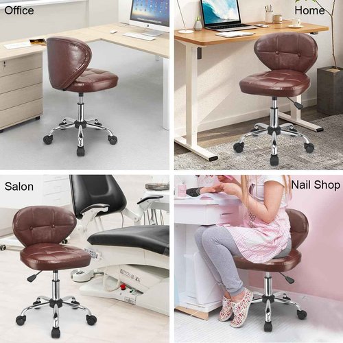 JOSTZHXIN Swivel Stool with Wheels, Rolling Chair with Back, Home Office PU Leather Rolling Stool, Height Adjustable, Massage, Brown