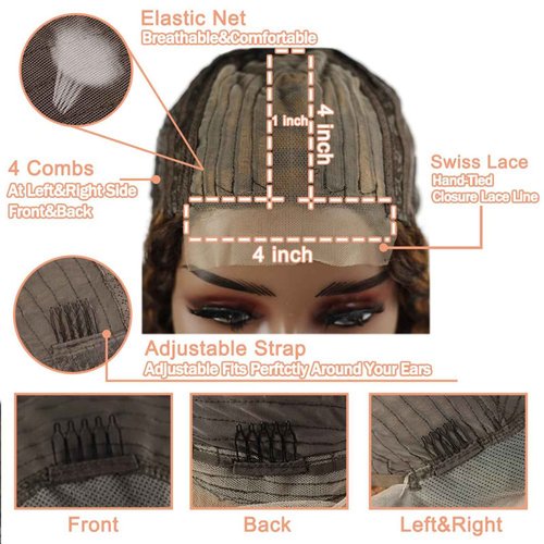 Labamiya Highlight Jerry Curly Human Hair Wig 4x1 T Closure Glueless Wigs Human Hair Pre Plucked Pre Cut Lace Closure Glueless Wigs Elastic Band 200% Density P4/30 Honey Blonde Color
