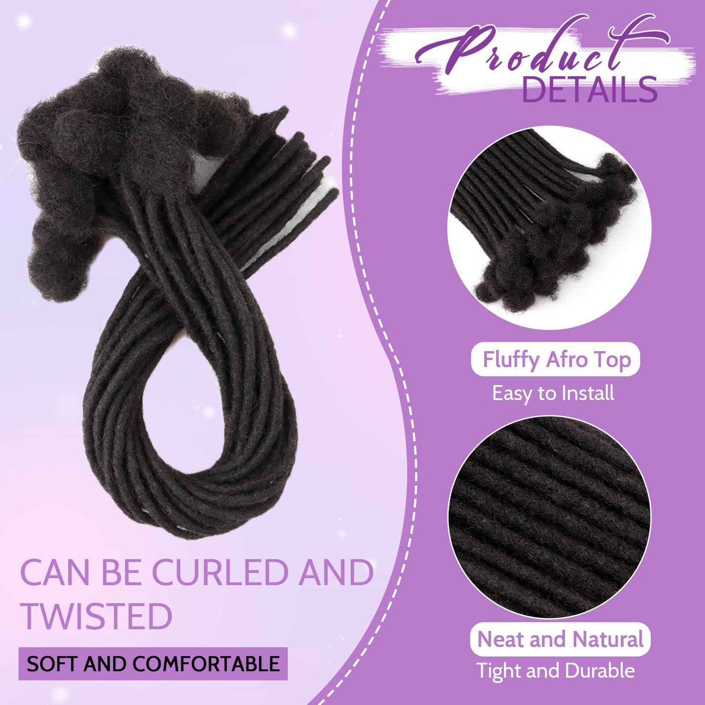 Loc Extensions Human Hair 0.4cm&0.6 cm&0.8cm width 4-18inch 10, 20, 40, 100 strands 100% Human Hair Locs Extensions for Men Women Natural Dreadlocks Can Be Dyed Bleached Curled 0.4cm 8inch 70 Strands