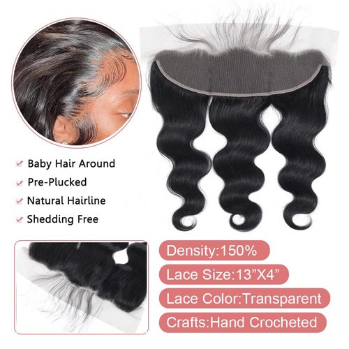 Brazilian Body Wave Frontal with Bundles 100% Unprocessed Human Hair Bundles with Frontal Brazilian Virgin Human Hair Weave and Ear To Ear Lace Frontal with Pre-Plucked Baby Hair (14” 16” 18”+12”)